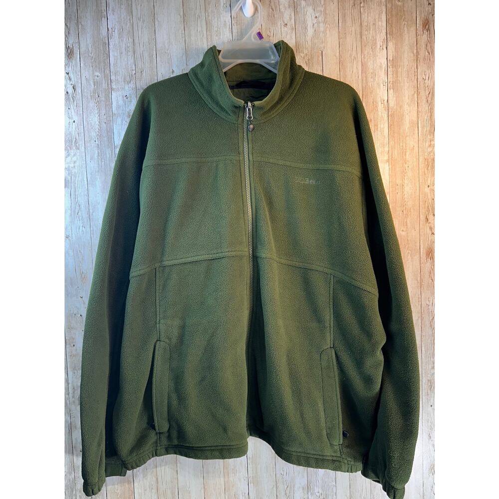 LL Bean Fleece Jacket Mens 2XL Olive Green Elastic Waist Cuffed Sleeves Full Zip
